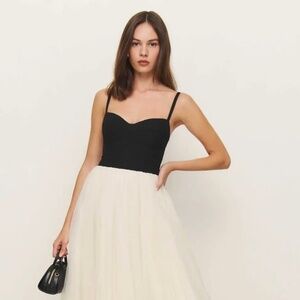 NWT Reformation Esmarie Tulle Midi Dress in Black & Ivory Size 8
